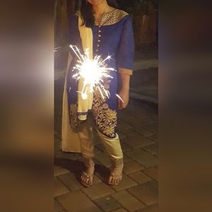 Blue & Gold/Cream Salwar Kameez Suit